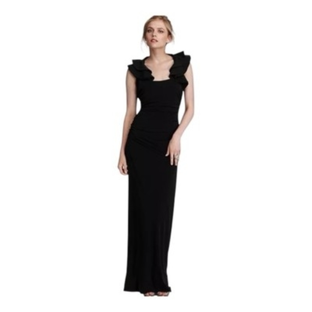 Laundry by Shelli Segal Black Ruffled Sleeve Maxi Dress Women's Gown Size 12